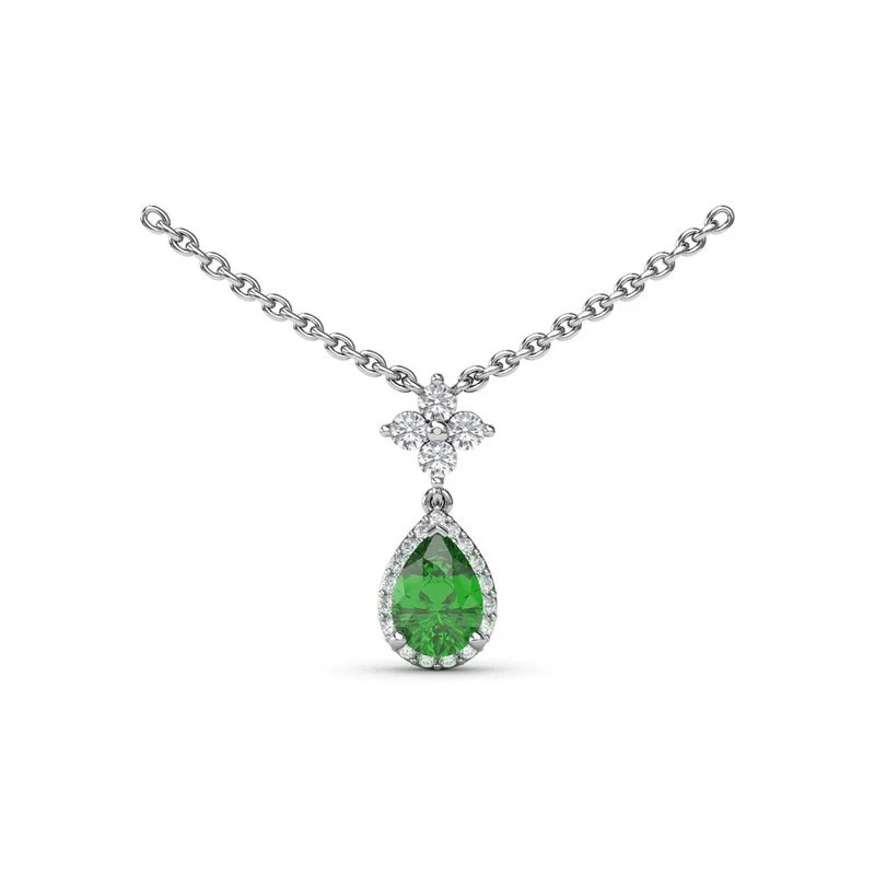 Ladies necklaces titanium options-Emerald and Diamond Teardrop Necklace N1882E