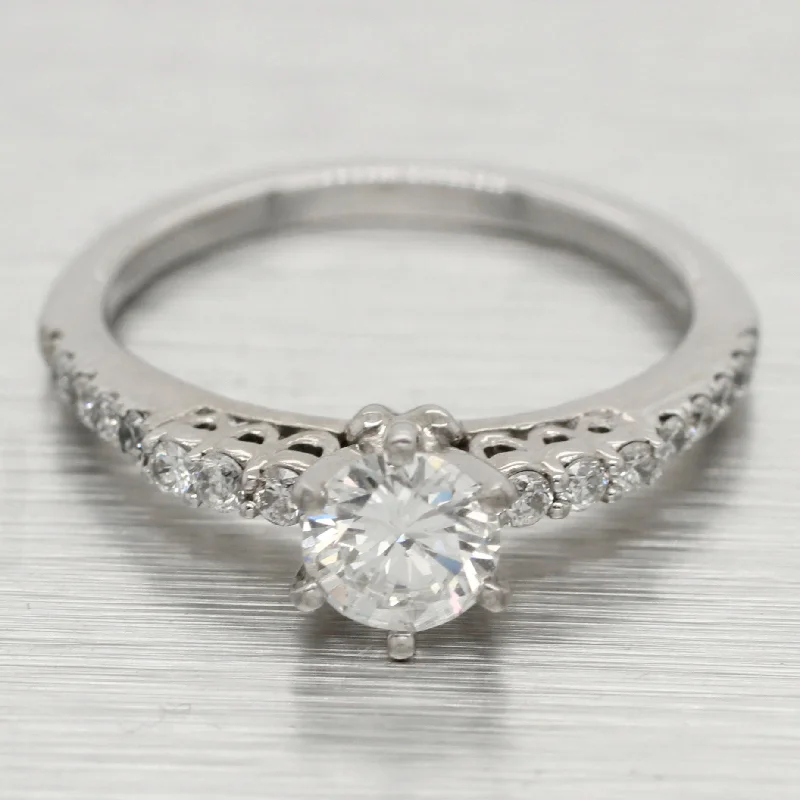 Ladies engagement rings large diamonds-Vintage Petite 0.70ctw Diamond Engagement Ring - 14k White Gold - Size 3.75