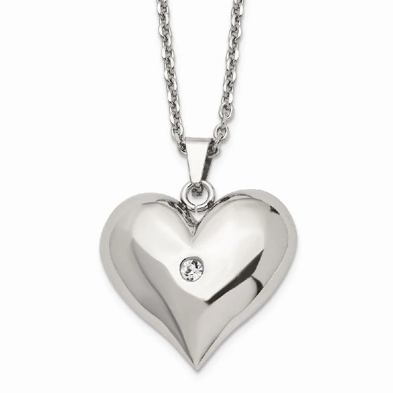 Ladies necklaces Mother’s gift-Stainless Steel Polished w/ Crystal Heart Necklace