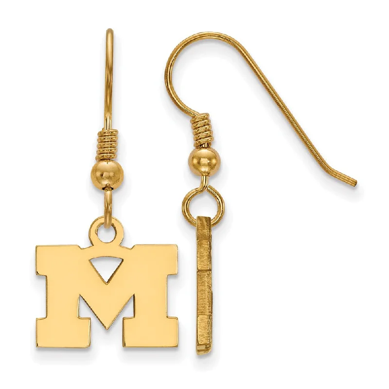 Ladies earrings social media trends-14k Gold Plated Silver Michigan (Univ of) XS (Tiny) Dangle Earrings