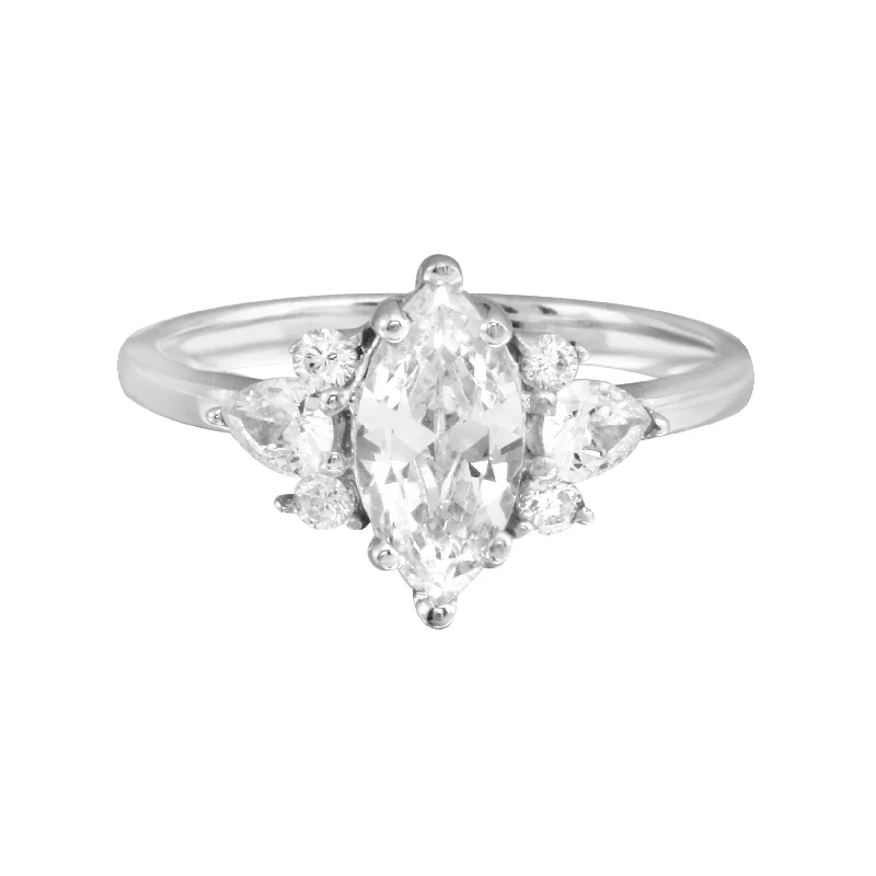 Ladies engagement rings rose gold-Marquise Solitaire Engagement Ring with Pear and Round Side Diamonds