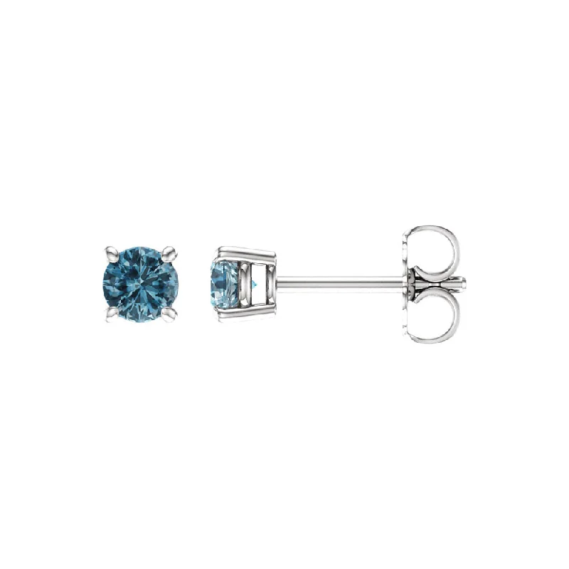 Ladies earrings rose gold-4mm Round Sky Blue Topaz Stud Earrings in 14k White Gold