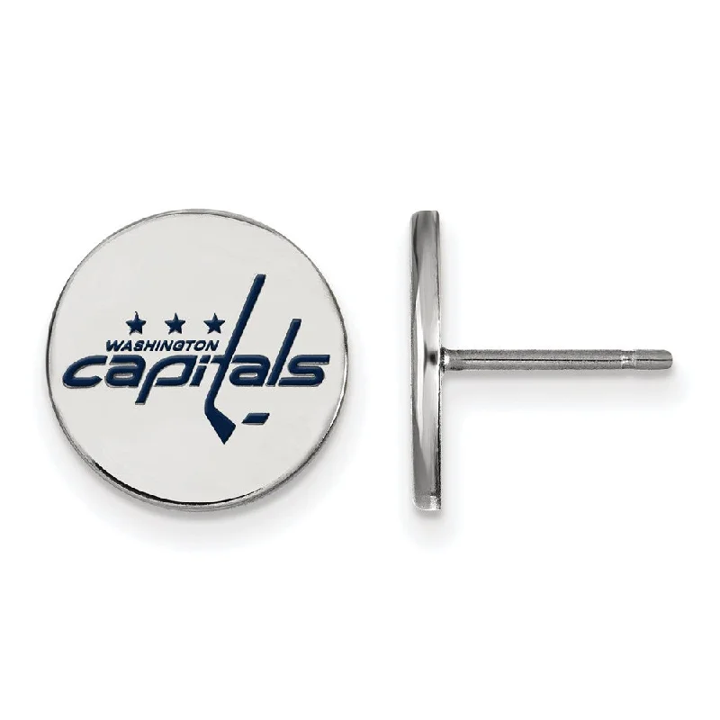 Ladies earrings titanium options-Sterling Silver NHL Capitals Small Enamel Disc Post Earrings