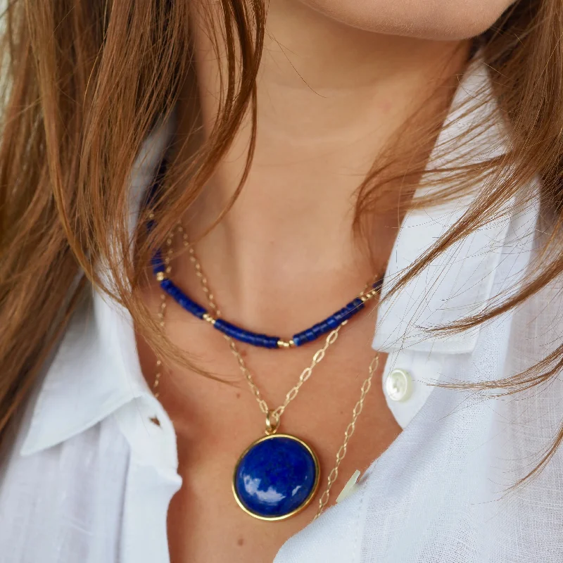 Ladies necklaces celebrity looks-WYNTER LAPIS DISC PENDANT NECKLACE