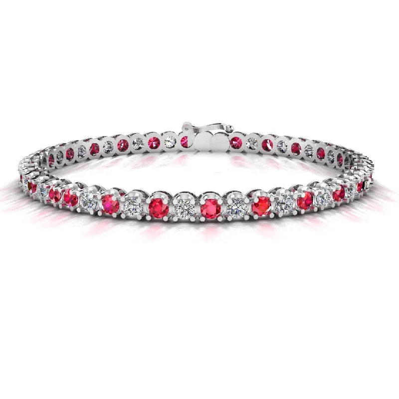 Ladies bracelets thin bands-Round Brilliant Diamond and Ruby Bracelet BRDR45558