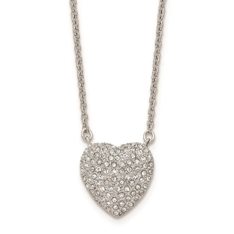 Ladies necklaces limited editions-Stainless Steel Polished w/ Preciosa Crystal Heart w/2 inch ext Necklace