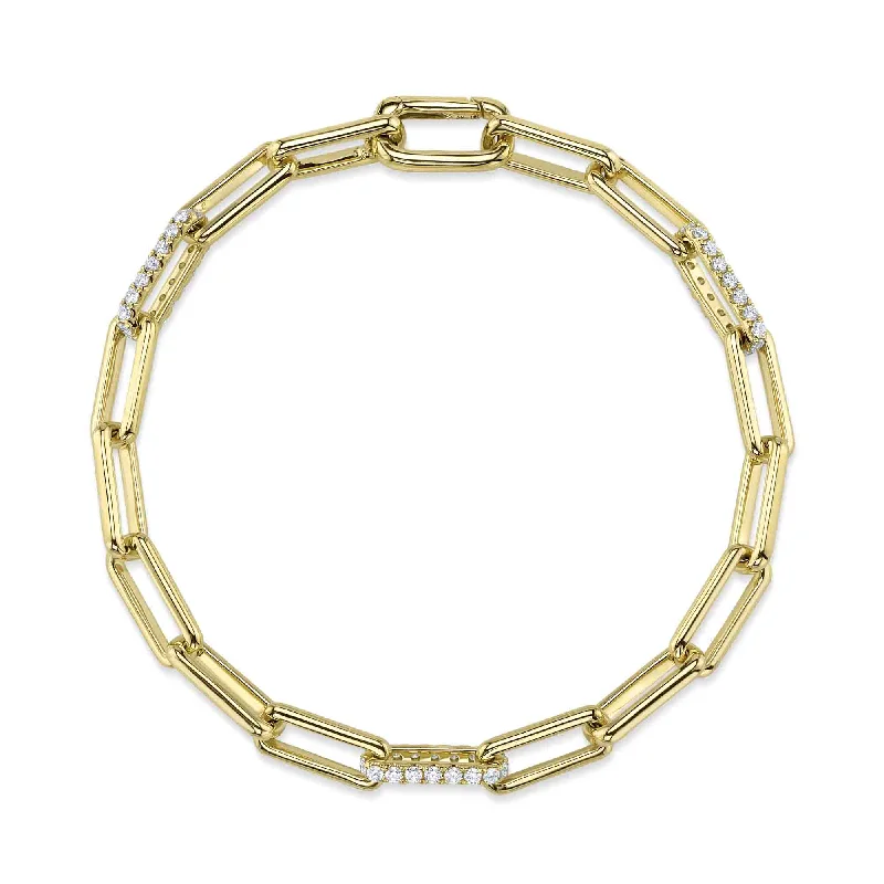 Ladies bracelets luxury labels-14kt. yellow gold Diamond pave Paper Clip link Bracelet / 0.74ct TW Diamond Pave