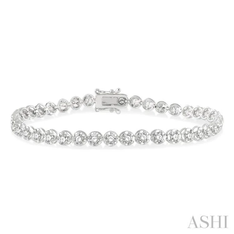 Ladies bracelets charm bracelets-3 Ctw Round Cut Diamond Illusion Bracelet in 14K White Gold