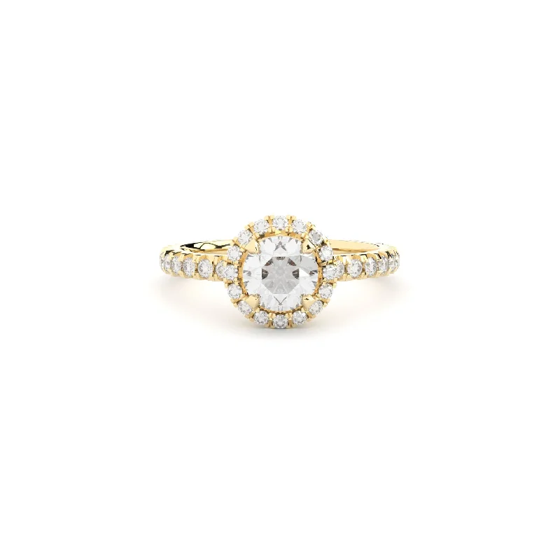 Ladies engagement rings holiday proposals-Tiny Clash Halo Engagement 18K Gold Ring w. Lab-Grown Diamonds