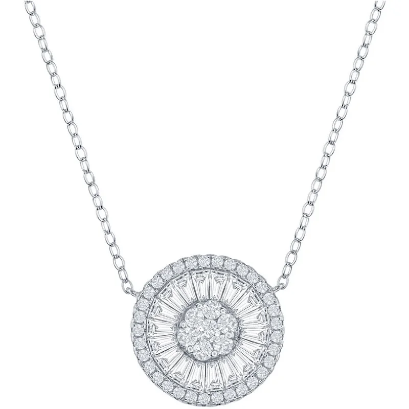 Ladies necklaces custom designs-Classic Women's Necklace - Sterling Silver White CZ Baguette Circle | M-6784