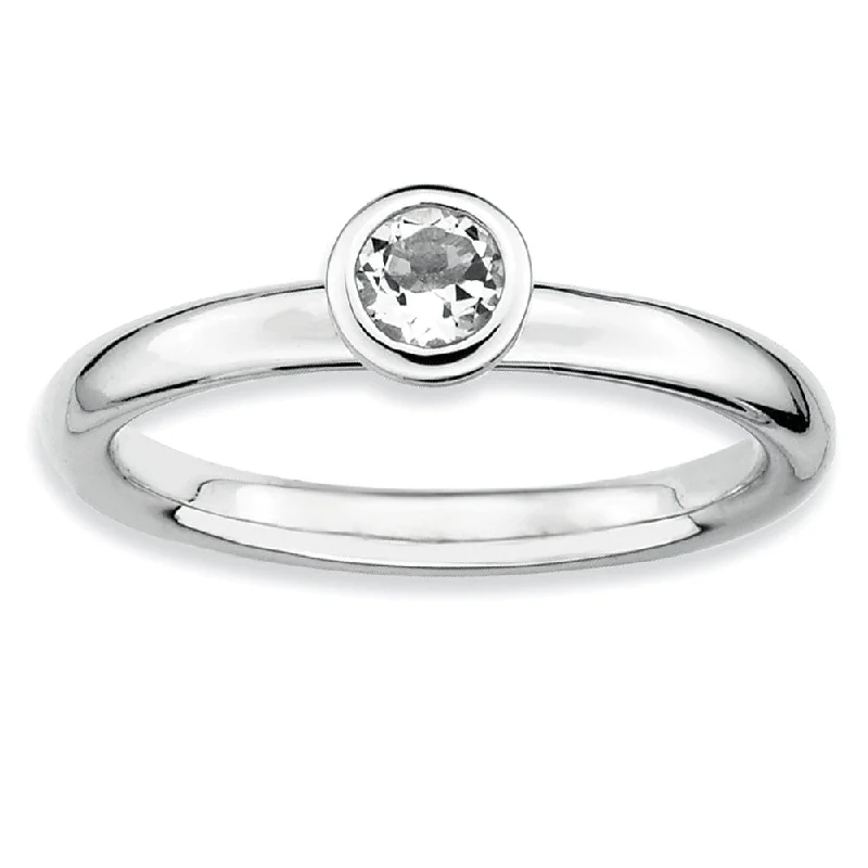 Ladies ring stacking tips-Stackable Low Profile 4mm White Topaz Silver Ring