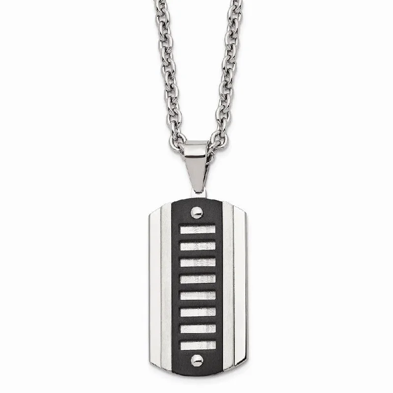 Ladies necklaces timeless pieces-Stainless Steel Brushed & Polished Black Ip-plated Dog Tag Necklace