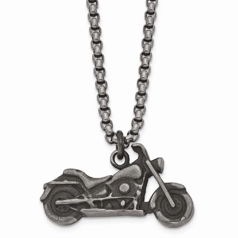 Ladies necklaces affordable picks-Stainless Steel Antiqued Motorcycle Necklace