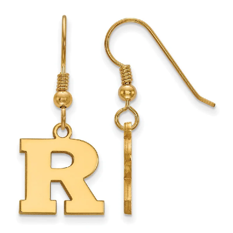 Ladies earrings memory keepsakes-14k Gold Plated Silver Rutgers Small Dangle Earrings