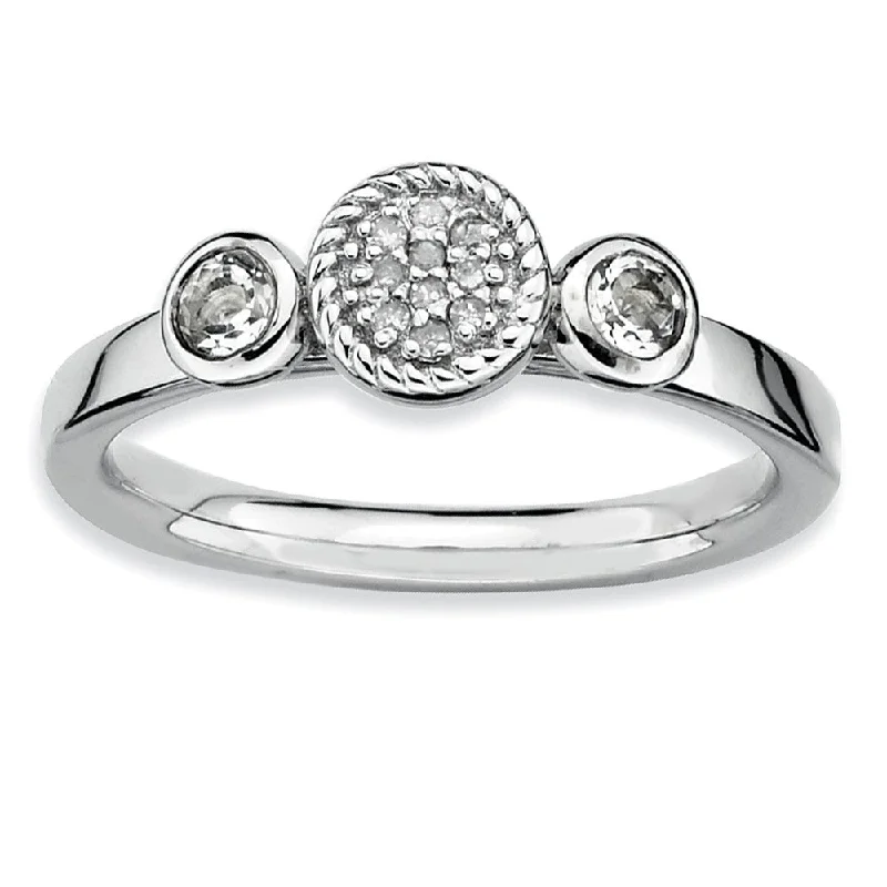 Ladies ring geometric shapes-Sterling Silver Stackable White Topaz and .05 Ctw HI/I3 Diamond Ring