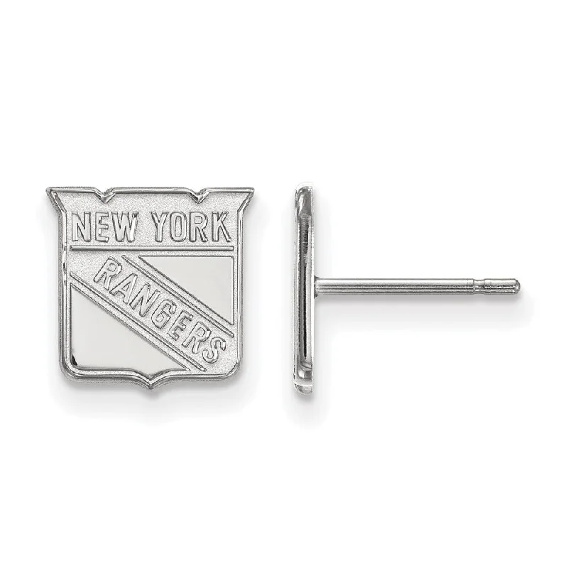 Ladies earrings stud styles-10k White Gold NHL New York Rangers XS Post Earrings