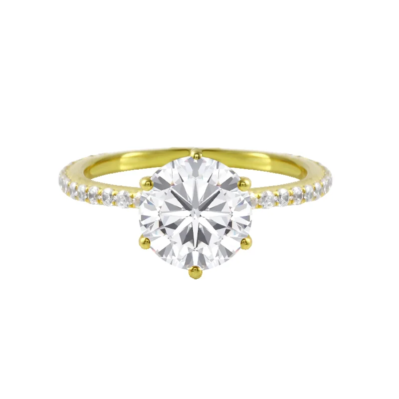 Ladies engagement rings pear cut-Round Diamond Solitaire Pavé Band Engagement Ring