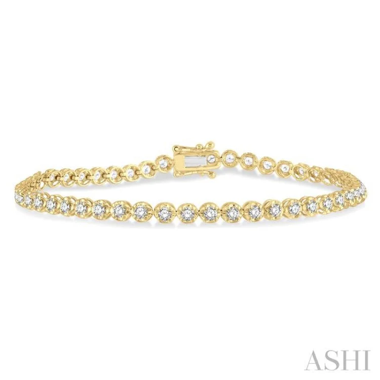 Ladies bracelets affordable options-2 Ctw Round Cut Diamond Illusion Bracelet in 10K Yellow Gold