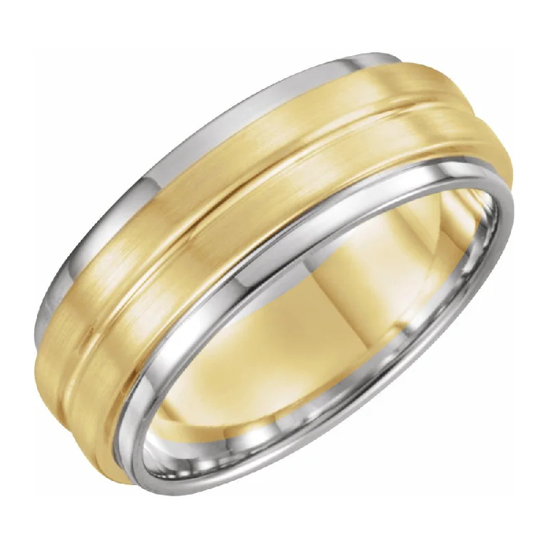 Ladies ring price range-7mm 14K White & Yellow Gold Grooved Comfort Fit Band