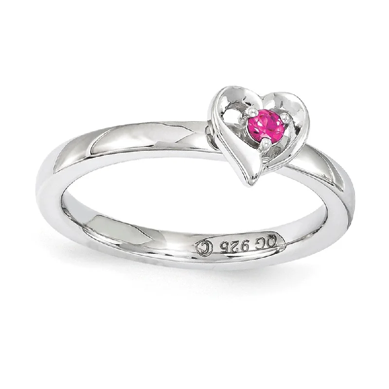 Ladies ring rose gold-Sterling Silver Stackable Expressions Created Ruby 6mm Heart Ring