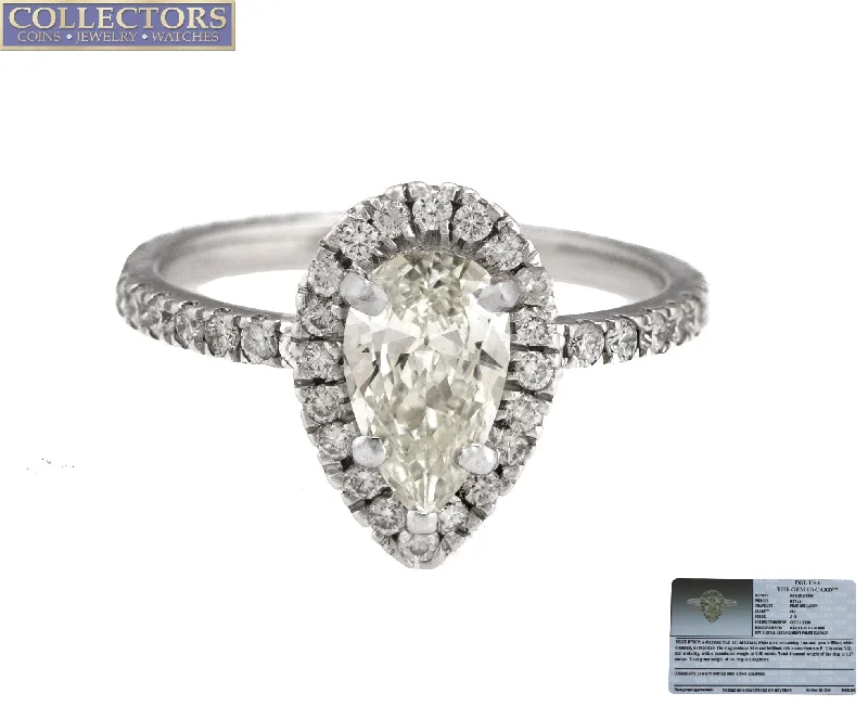 Ladies engagement rings diamond cuts-Ladies 14K White Gold 0.77 CT J-K SI2 Pear Brilliant Diamond Engagement Ring EGL