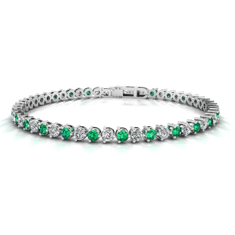 Ladies bracelets synthetic gems-Round Brilliant Diamond and Emerald 3 Claw Bracelet BRDE45512