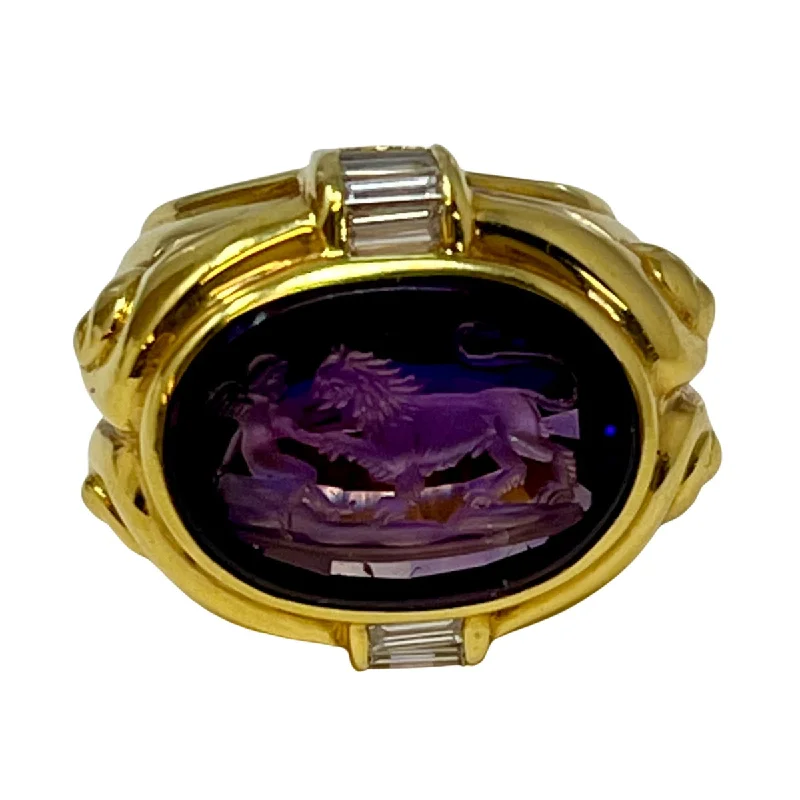 Ladies ring age suitability-Susan Berman 18K Gold Ring with Carved Intaglio Amethyst and Diamonds