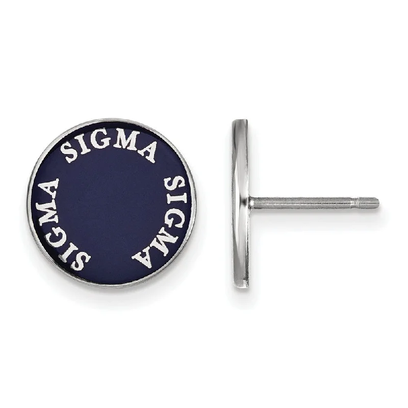 Ladies earrings party glamour-Sterling Silver & Royal Purple Enamel Sigma Sigma Sigma Post Earrings