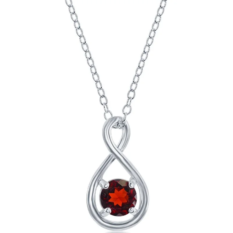 Ladies necklaces cleaning tips-Classic Women's Necklace - Sterling Silver Round 5mm Garnet Gemstone Infinity | M-6972