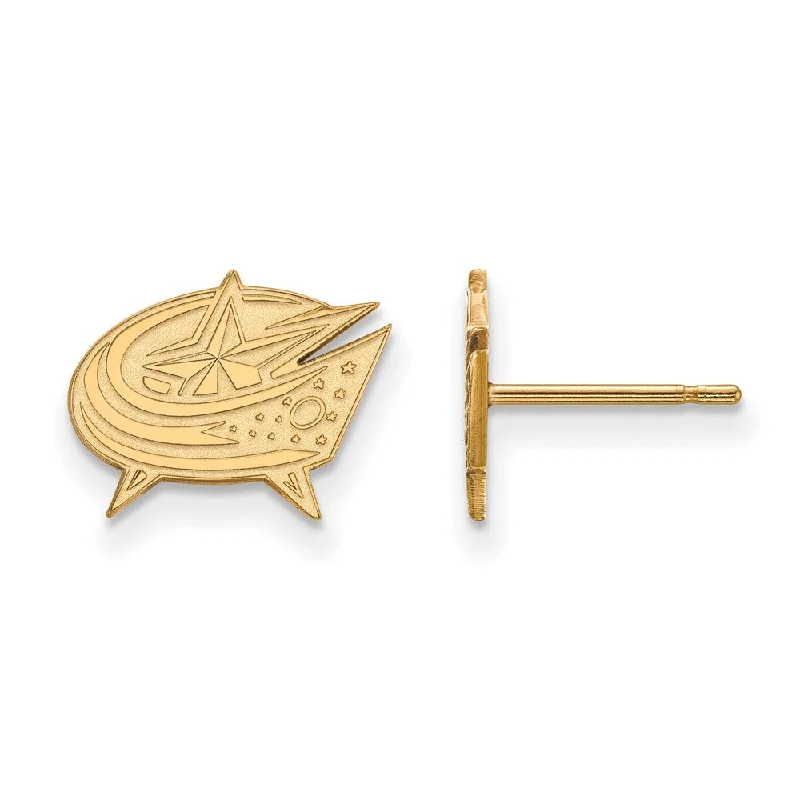 Ladies earrings sister pairs-SS 14k Yellow Gold Plated NHL Columbus Blue Jackets XS Post Earrings