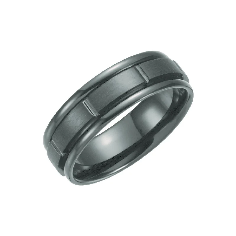 Ladies ring collectible value-7mm Black Titanium Grooved Comfort Fit Band