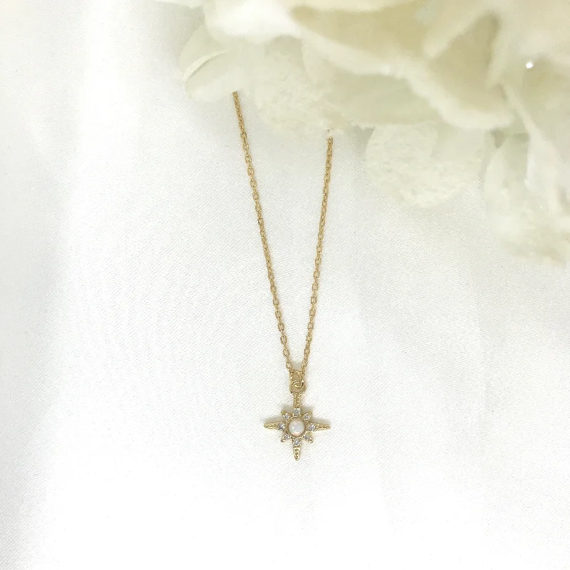 Ladies necklaces discount offers-18k/925 Vermeil Starburst Necklace with Opal and CZ Stone