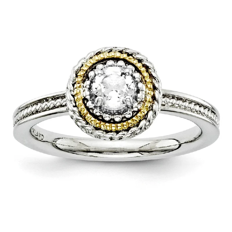 Ladies ring best friend gift-Sterling Silver & 14K Gold Plated Stackable White Topaz Ring