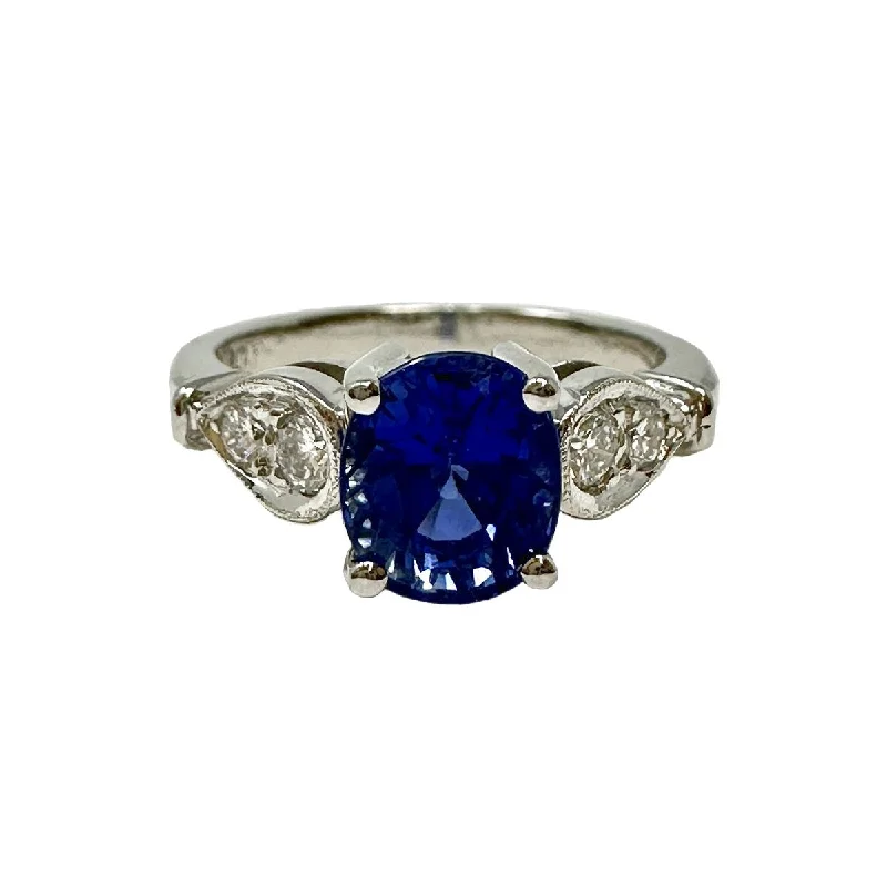 Ladies ring ruby gems-Platinum Ring with Sapphire and Diamond