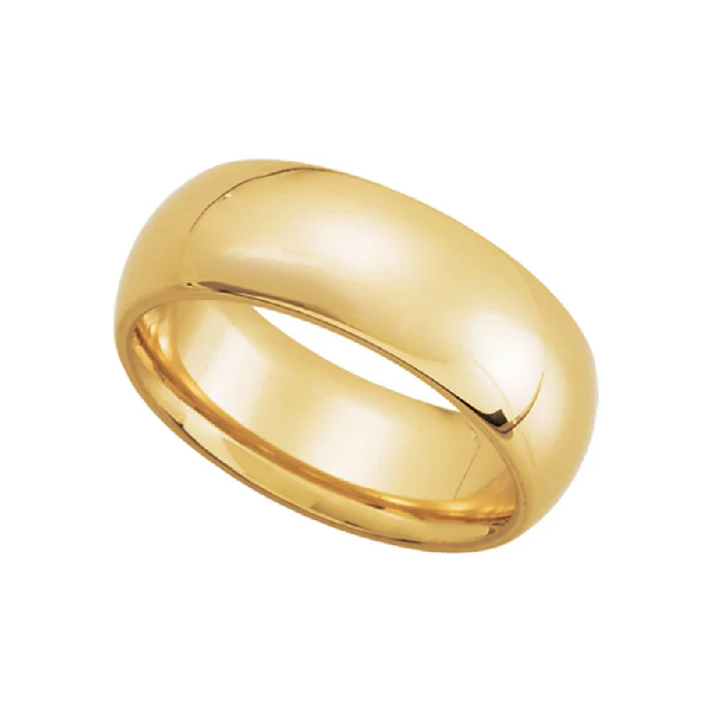 Ladies ring unique designs-7mm Domed Comfort Fit Wedding Band in 10k Yellow Gold