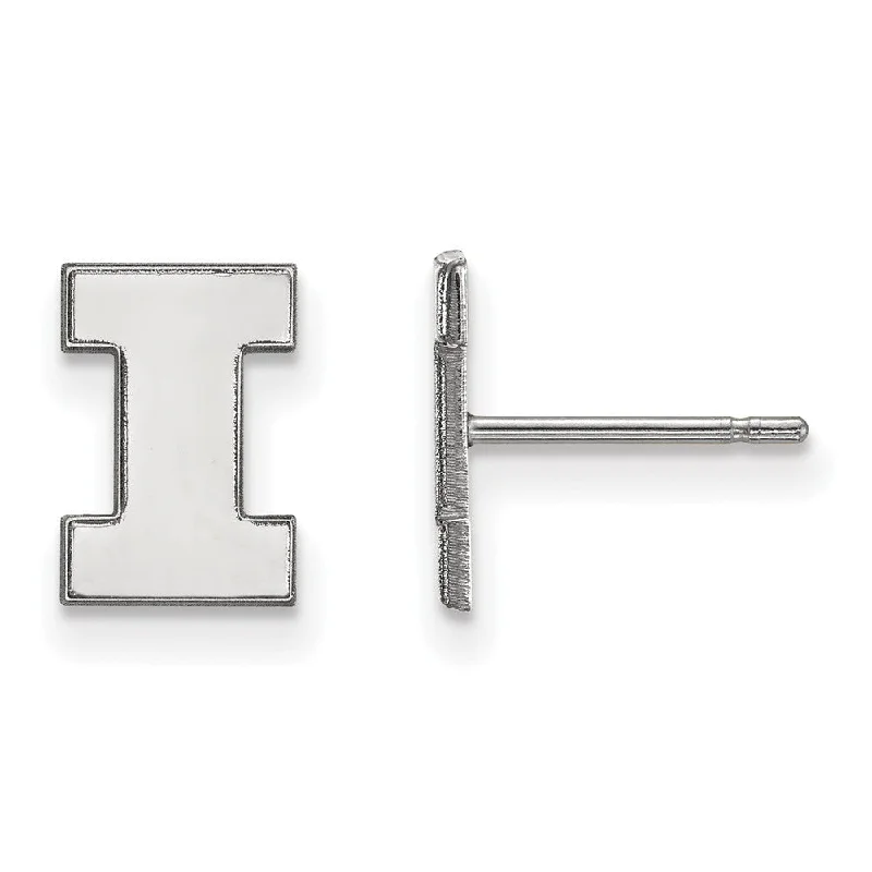 Ladies earrings silver finish-10k White Gold University of Illinois XS (Tiny) 'I' Post Earrings