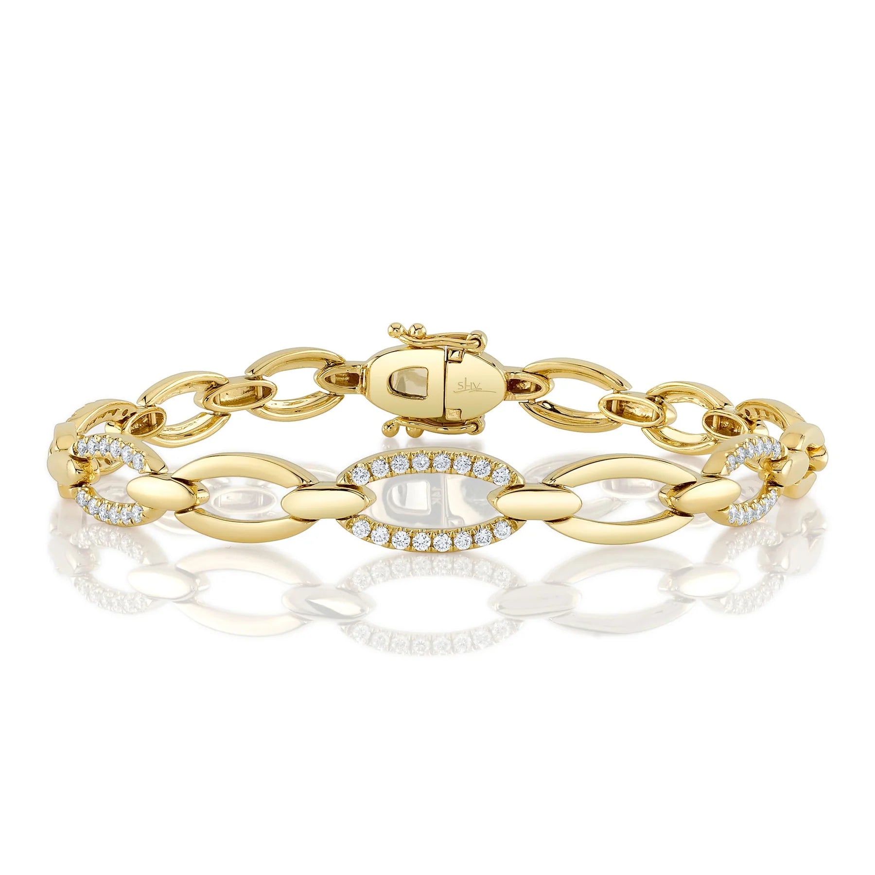 Ladies bracelets limited editions-Yellow Gold Diamond Pave Link Bracelet