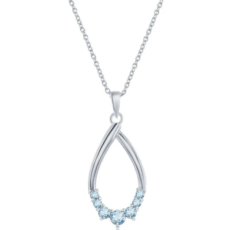 Ladies necklaces European flair-Classic Women's Necklace - Sterling Pear-shaped Sky Blue Topaz Gemstone | M-6950