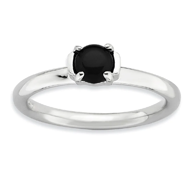 Ladies ring buying tips-Silver Stackable Black Agate Ring