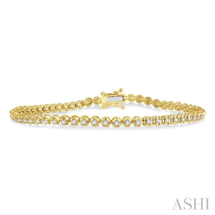 Ladies bracelets ruby gems-1 Ctw Round Cut Diamond Illusion Bracelet in 10K Yellow Gold