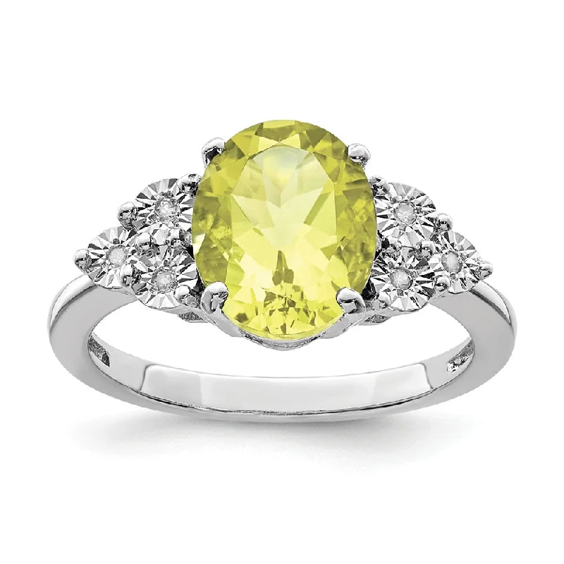 Ladies ring titanium steel-Oval Lemon Quartz & .03 Ctw Diamond Ring in Sterling Silver