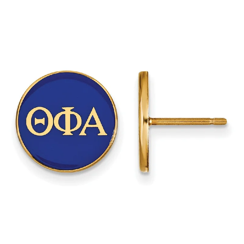 Ladies earrings investment pieces-14K Plated Silver, Blue Enamel Theta Phi Alpha Post Earrings