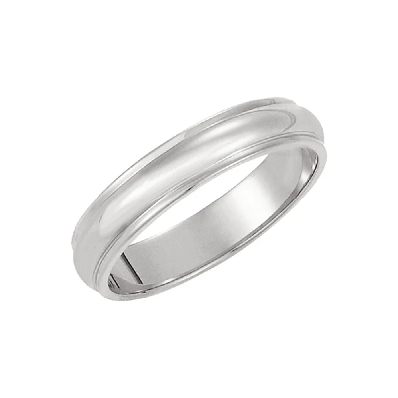 Ladies ring animal theme-4mm Half Round Ridged Edge Band in 14k White Gold