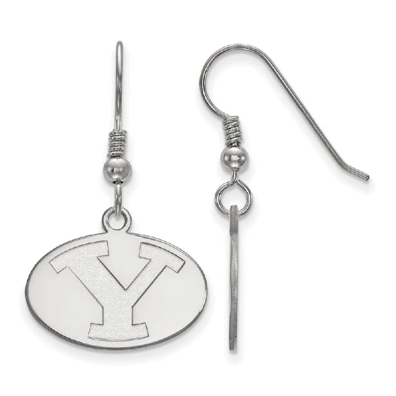 Ladies earrings sterling silver-Sterling Silver Brigham Young University Small Dangle Earrings