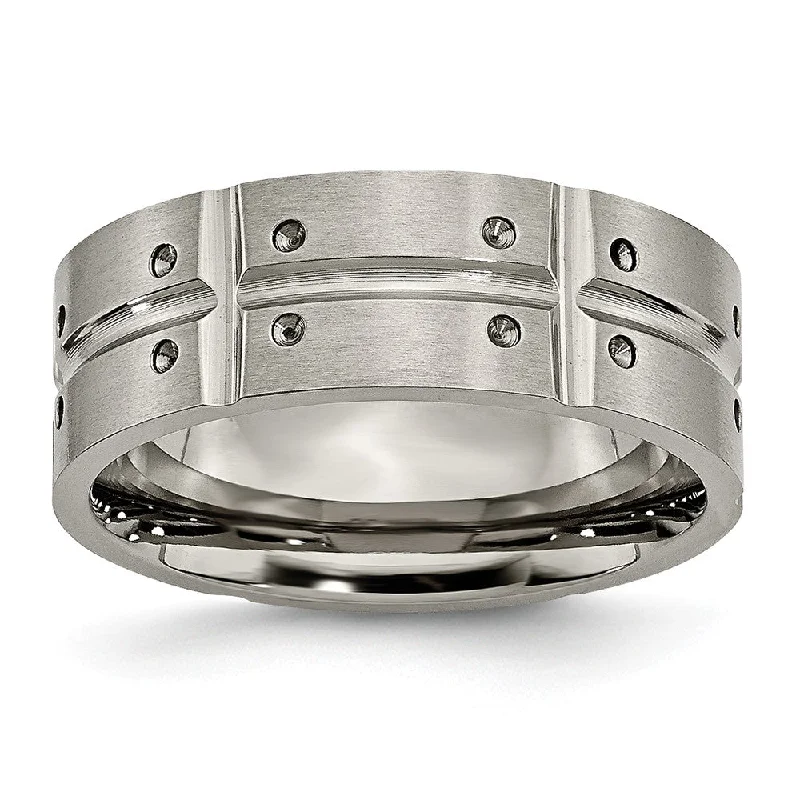 Ladies ring recommendations-Titanium 8mm Brushed and Polished Grooved Comfort Fit Band