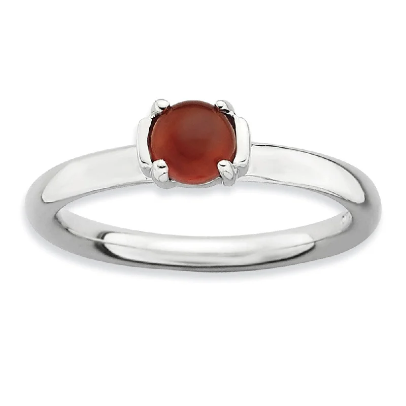 Ladies ring star motif-Silver Stackable Red Agate Ring