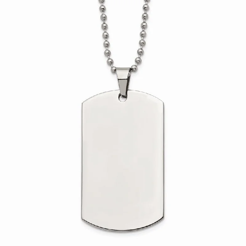 Ladies necklaces casual vibes-Stainless Steel Brushed & Polished Rounded Edge 2mm Thick Dog Tag Necklace