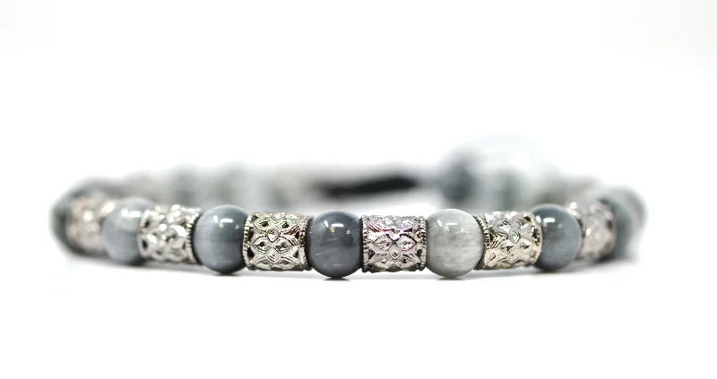 Ladies bracelets lavish designs-Romero Grey Sterling Silver Eagle Eye Beaded Men's Bracelet