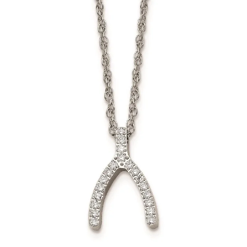 Ladies necklaces group designs-Stainless Steel w/CZ Wishbone Necklace