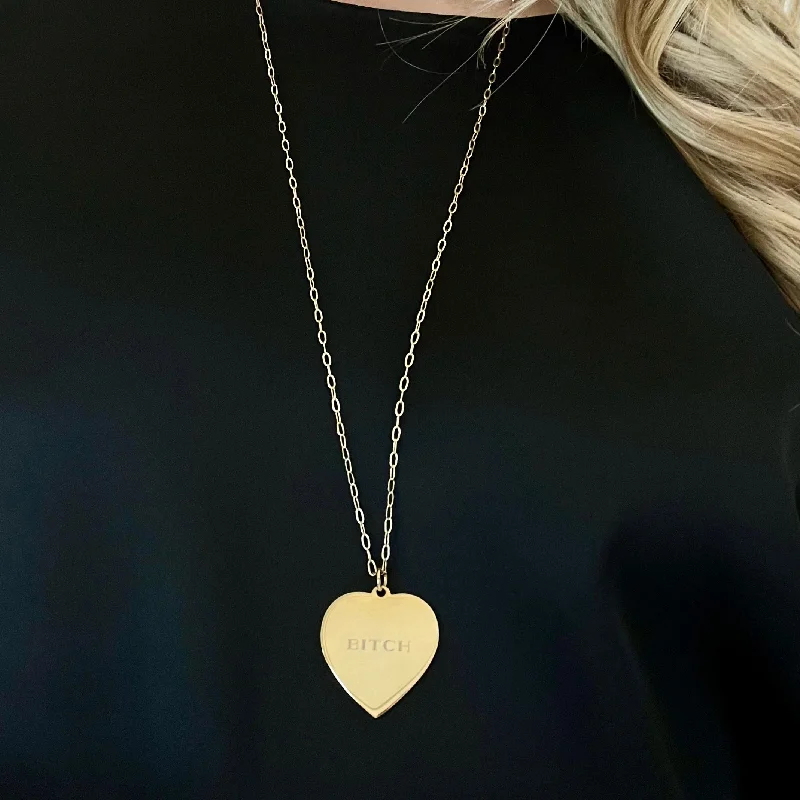 Ladies necklaces investment value-BITCH -  HEART MANTRA NECKLACE